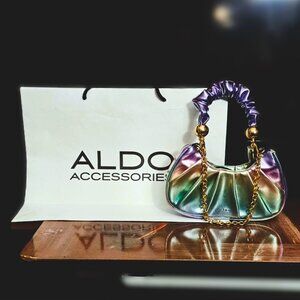 New Aldo Metallic Ombré Finish Leather Bag w/ Ruched Top handle & Chain Strap